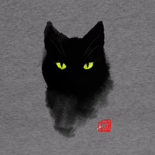 Black Cat Ink - Japanese watercolor style - Mystery Gaze by BlancaVidal